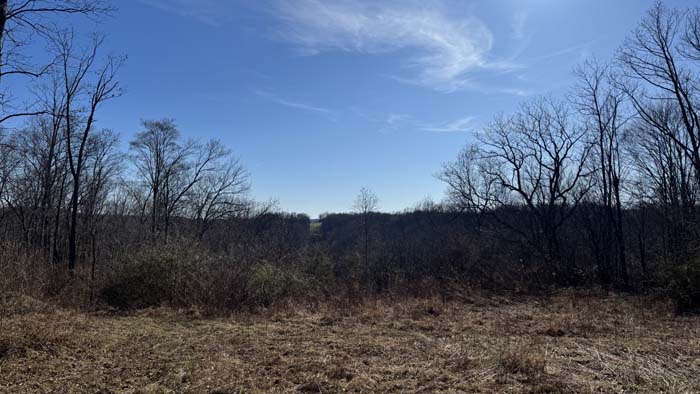 Aerial view of 87 acre property in Ohio countryside