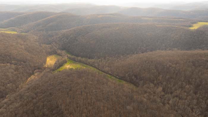 Aerial view of 320 acre hunting property in Scioto County Ohio