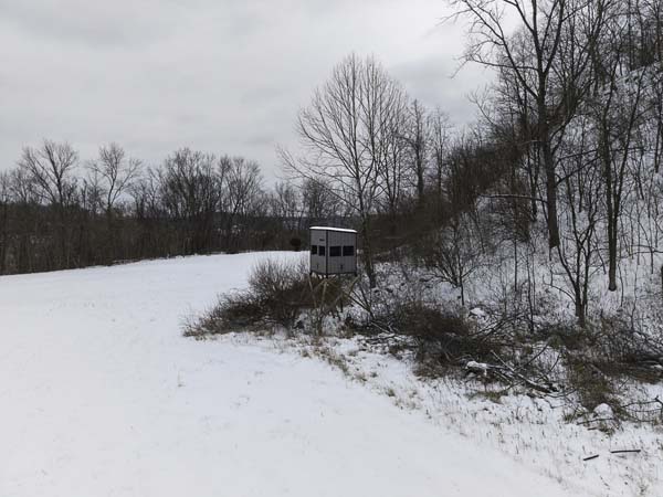 Hunting access trail connecting fields and timber on Ohio property