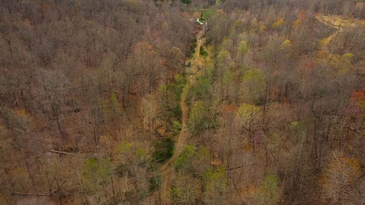 Trail intersection deep within the property