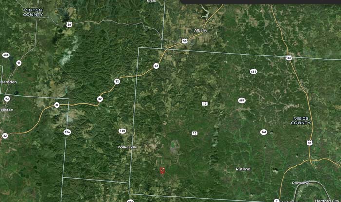 Open rural landscape with rolling terrain in Meigs County Southern Ohio