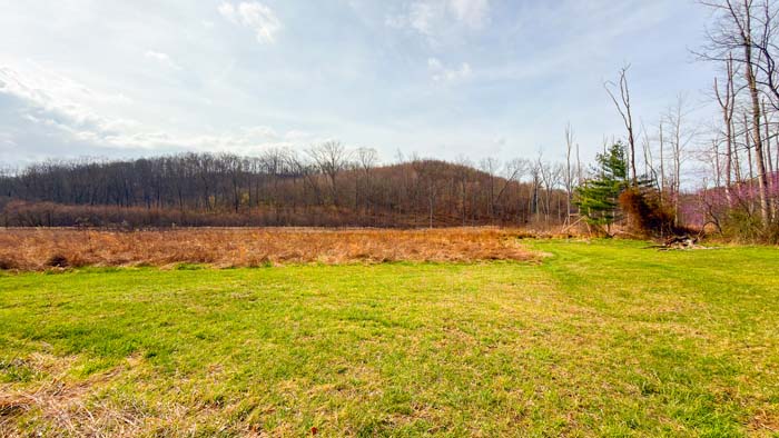 Country land with mixed terrain including woods and clearings