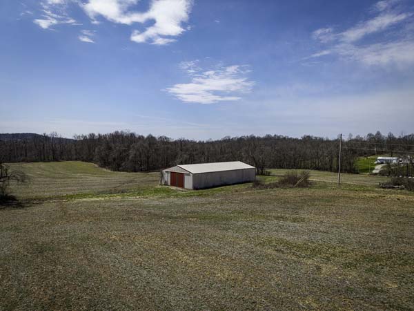 Aerial view of 47-acre tract with pole barn
