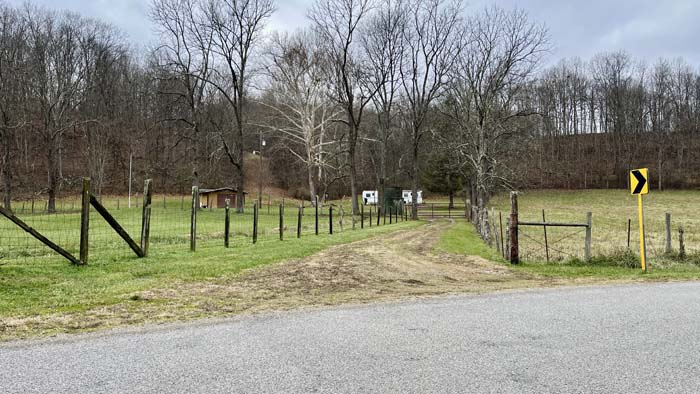 Entrance to Mush Run Road recreational property