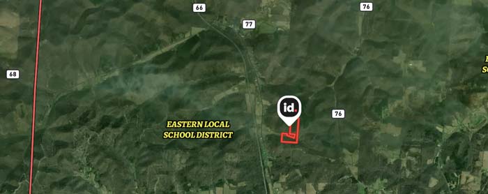 Aerial view of varied terrain on Bliss Road acreage