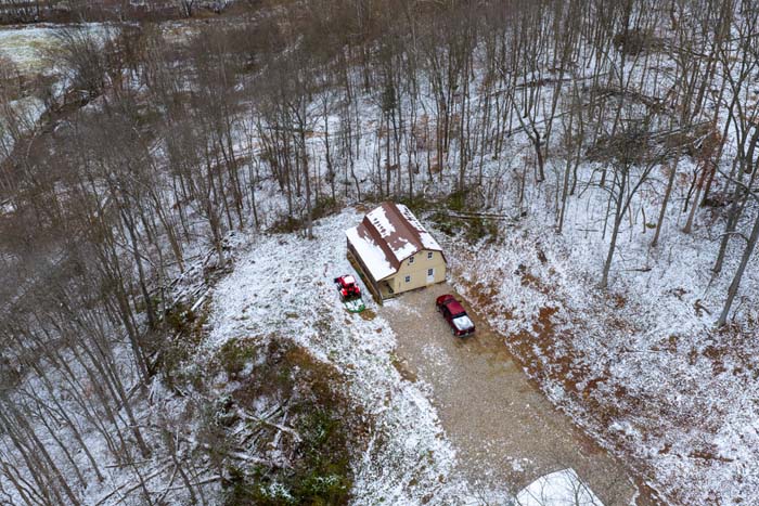Detached garage for equipment and gear on Rife Road hunting farm in southeastern Ohio
