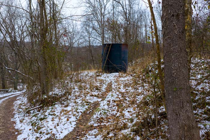 Exterior view of Amish built cabin with utilities on large hunting farm in Meigs and Gallia County