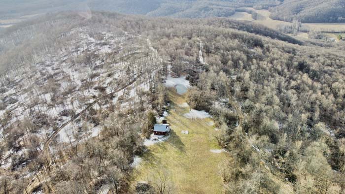 Aerial view of 100 acre wooded property in Pike County Ohio