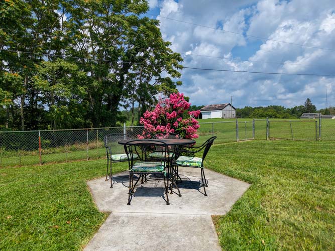 Open green yard behind the home in Troy Township