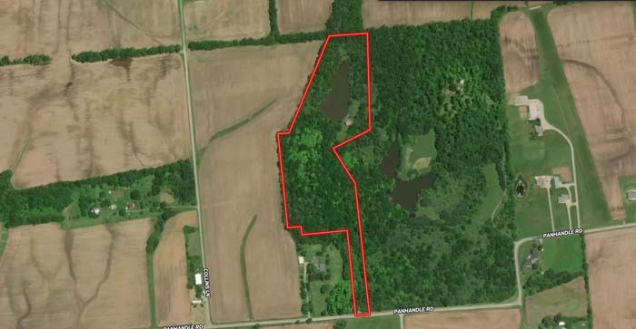 Overhead view of pond and retreat property in Ohio
