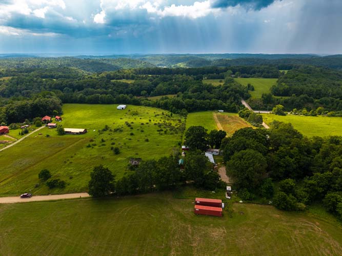 Wide-angle shot of open countryside