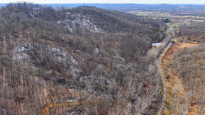 Bottom area that funnels deer movement on Pike County Ohio hunting land