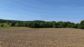 Lancaster Kirkersville Road #5 open land, field, with blue sky, matrure green trees, lancaster kirkersville road