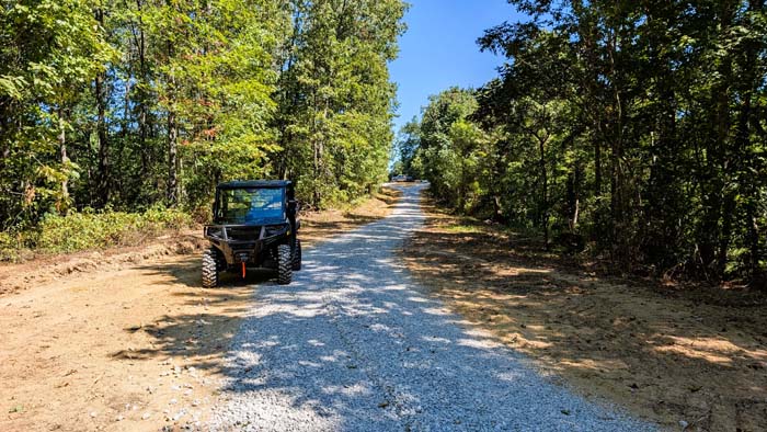 Trail leading through mature hardwood forest
