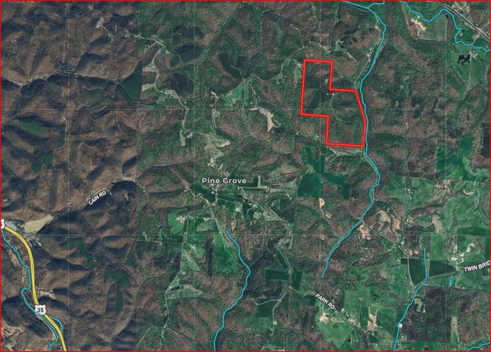 Rolling terrain in Jackson County timberland